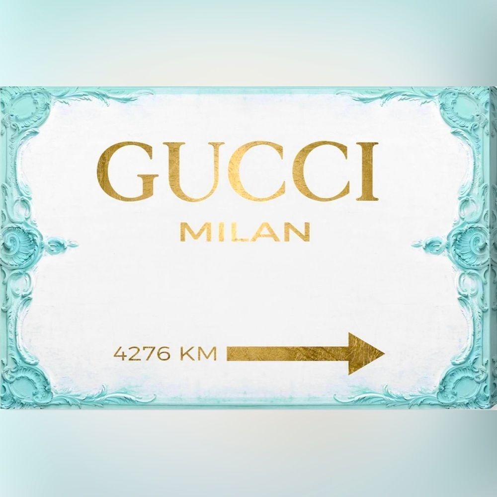 Gucci Made in Milan fashion glam blue print picture wall art home decor